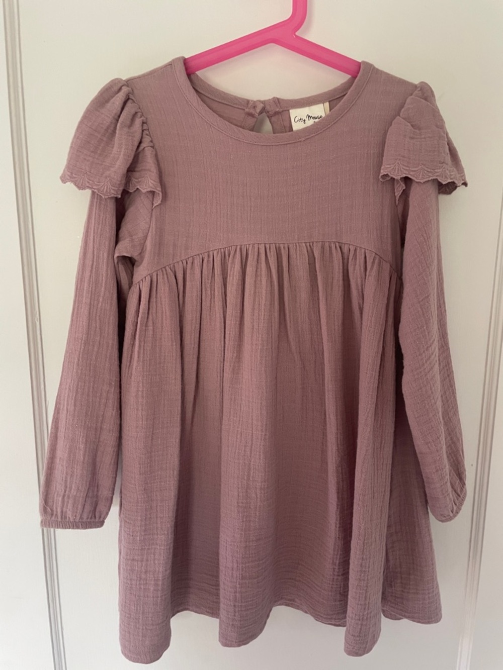 Cozy Mauve Girls' Long Sleeve Ruffle Dress